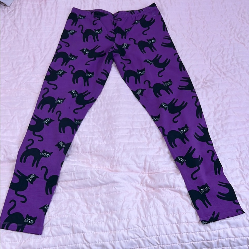 Purple Cat Print Kids Leggings